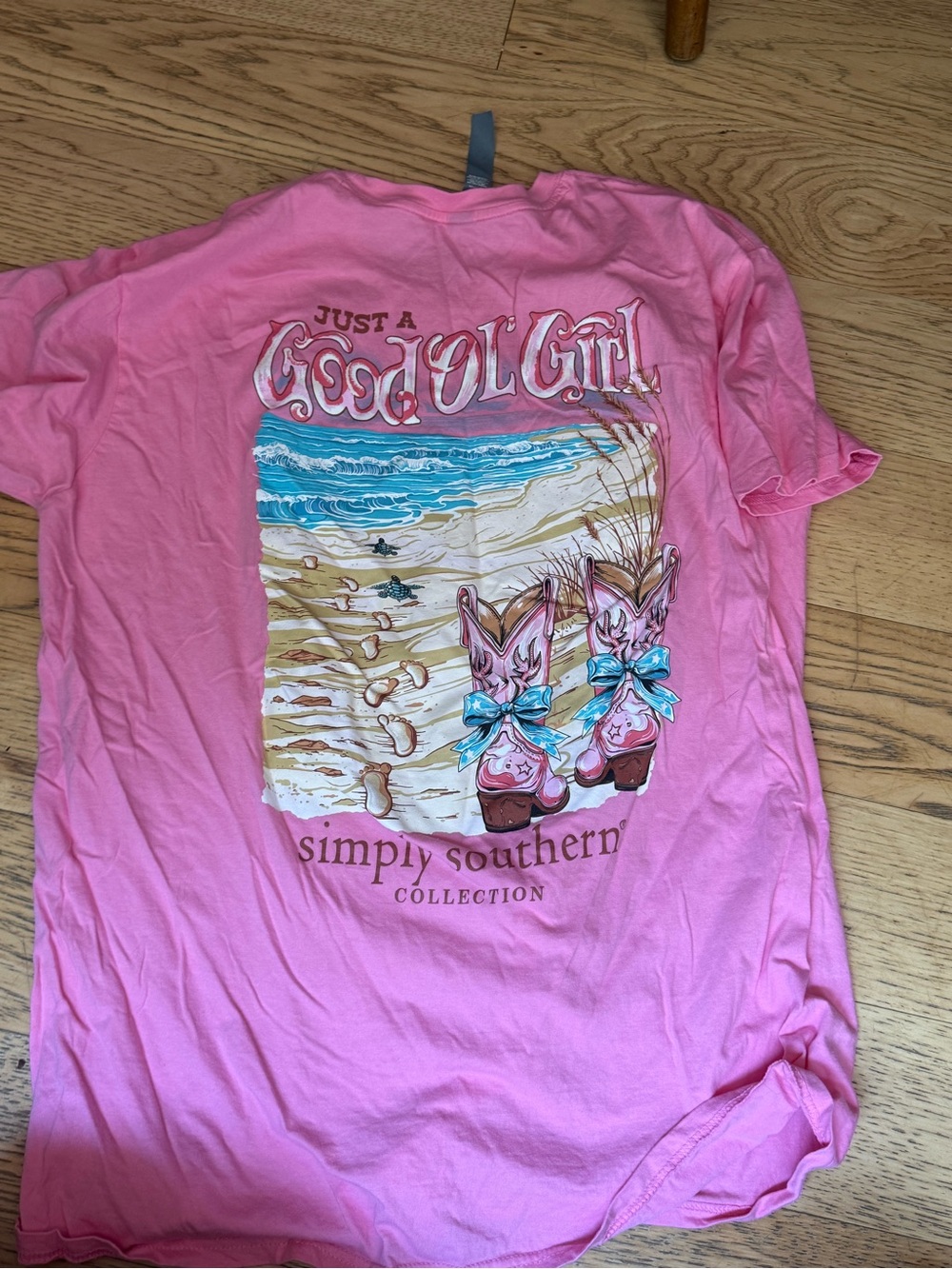 Simply Southern Pink Beach Graphic Tee with Cowboy Boots